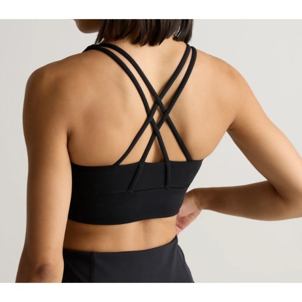 Quince Power-Up Long Line Strappy Sports Bra Black XS NEW Workout Gym Athleisure